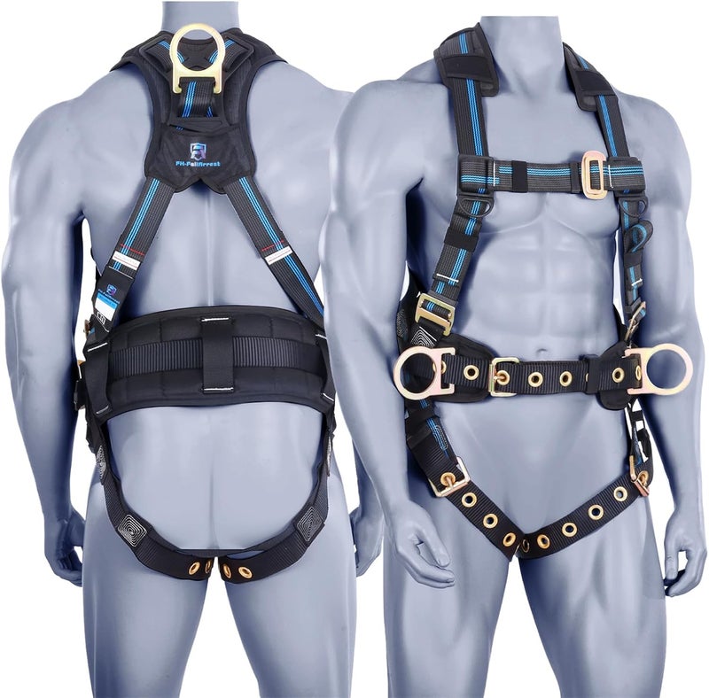 FHFallArrest Safety Harness Fall Protection Kit,5pt Full-Body Roofing harness with Support Waist Pad,Vented & Padded Shoulder For Construction(XL/2XL) - Image 1